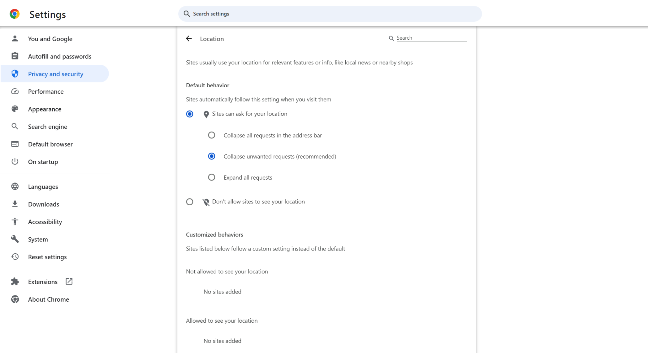 Select sites can ask for your location to disable the location tracking option.